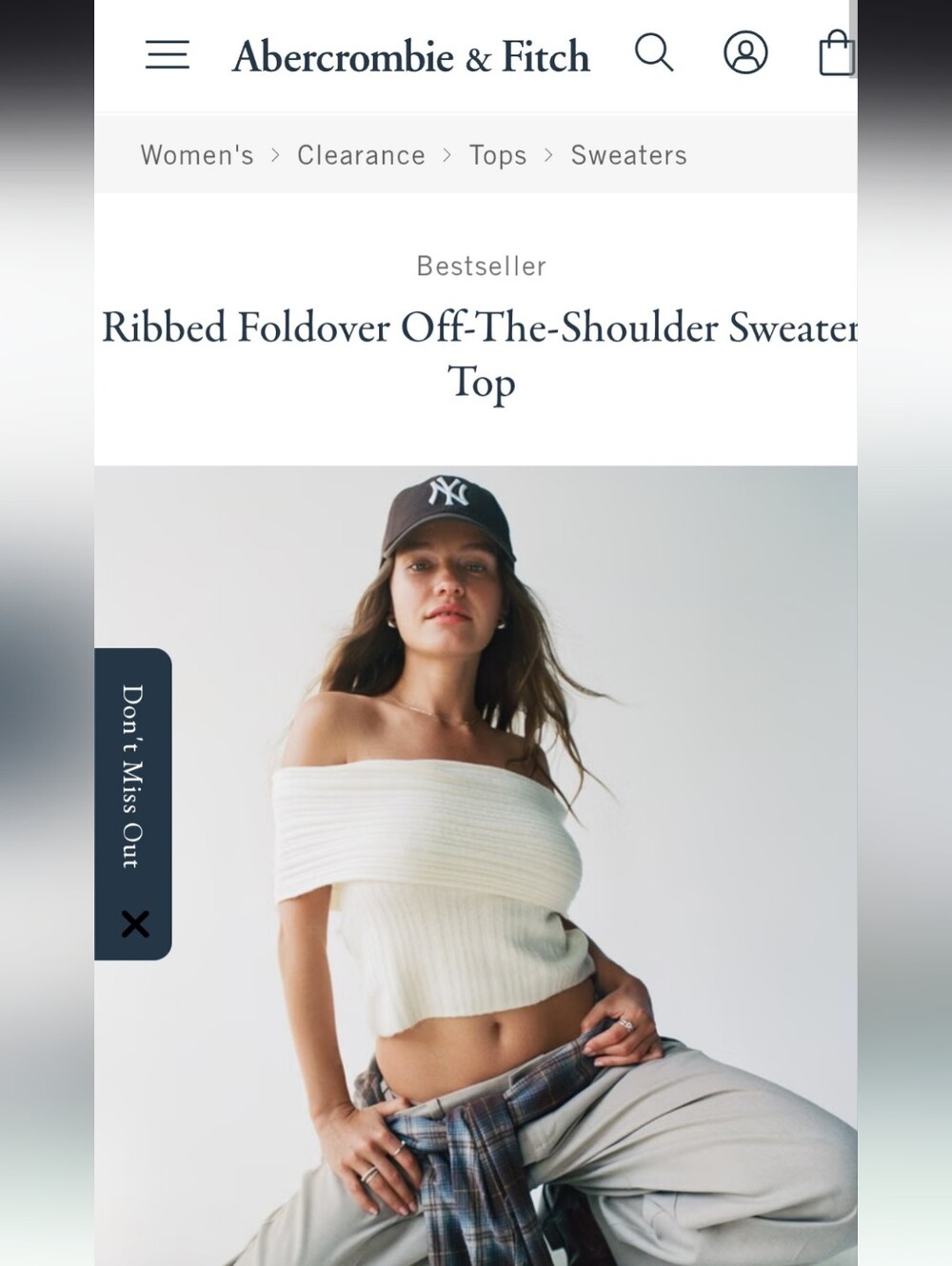 NWT Abercrombie & Fitch Ribbed Foldover Off-The-Shoulder Sweater Top Small Cream